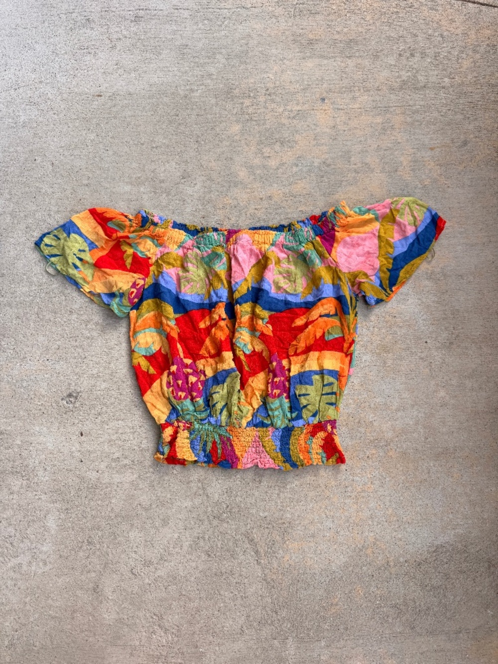 Christian Siriano New York Off-Shoulder Tropical Smocked Crop Top Small